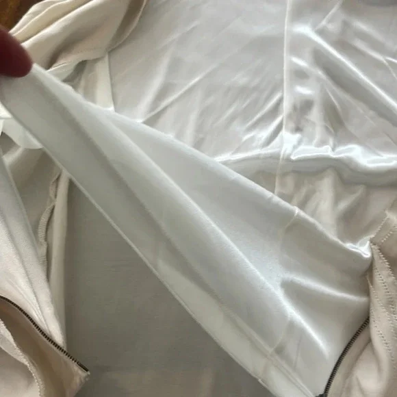 Gentle Fawn Mini Beige Cream Cascading Ruffle Zip Up spaghettini straps dress 6 - Picture 10 of 16